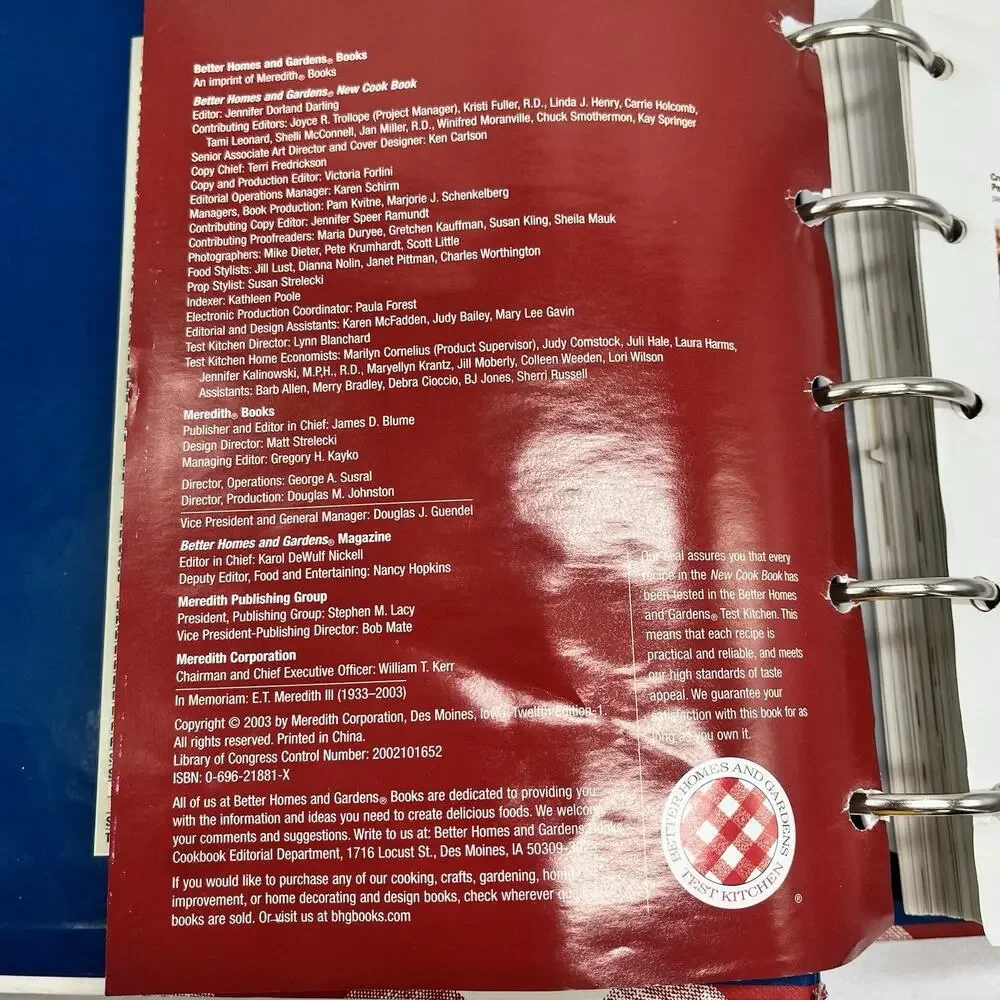 Better Homes And Gardens New Cookbook 12th Edition 5 Ring Binder Hardcover 2003